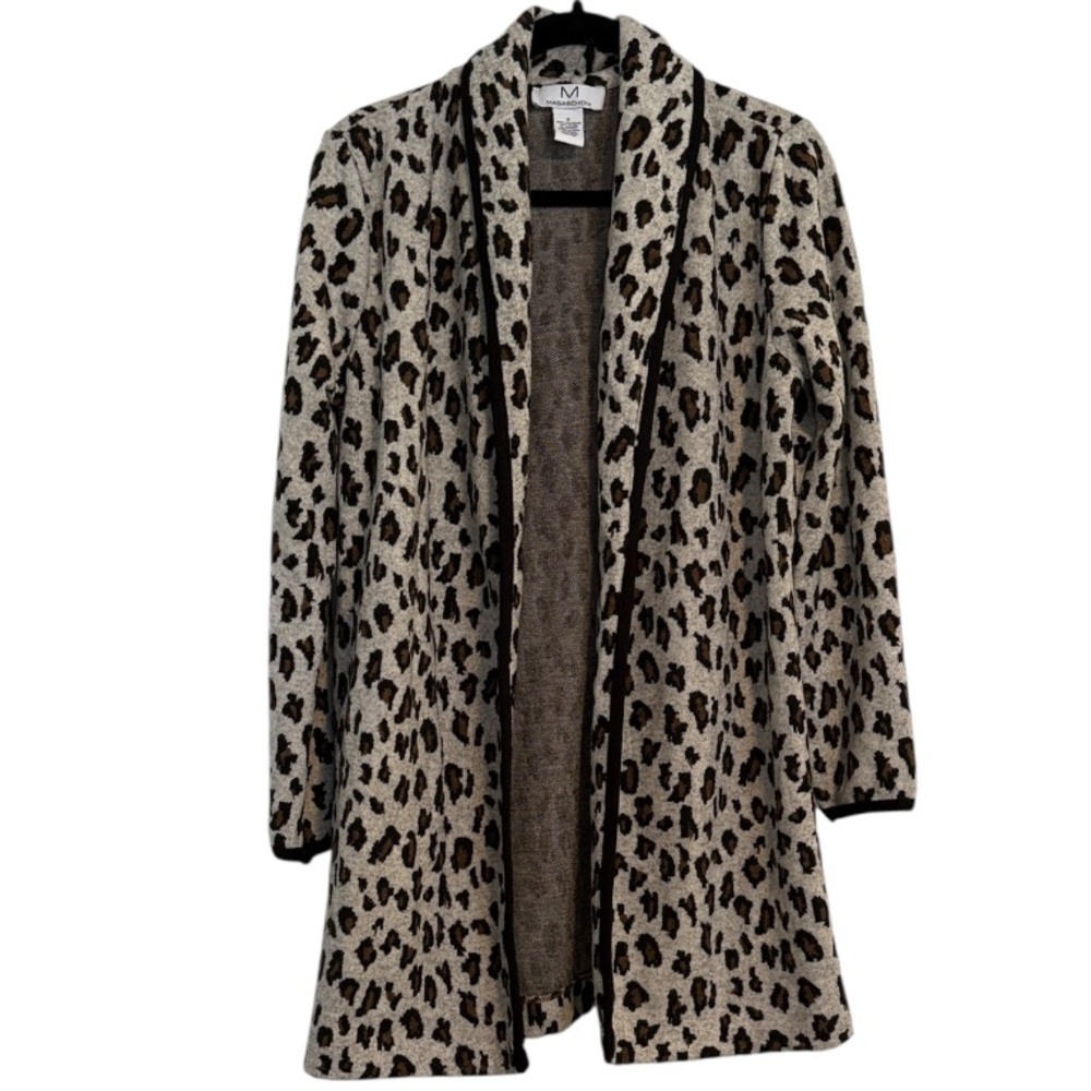 ☀️ M Magaschoni Leopard Print Open Front Long Cardigan
